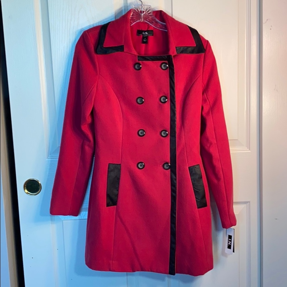 Hot pink/black Pea Coat. I.N. San Francisco